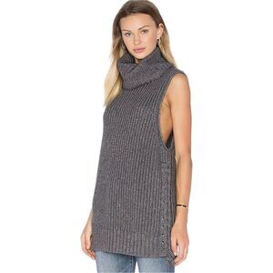 Autumn Cashmere Gray Sleeveless Turtleneck Sweater, Size Small
